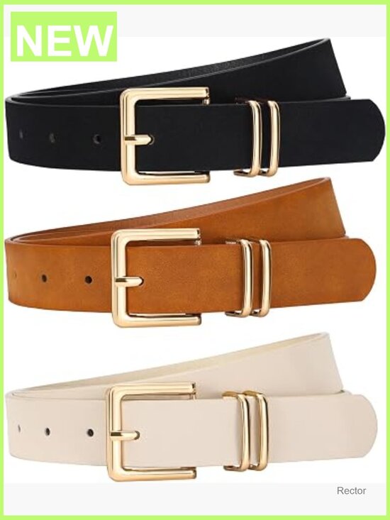 3 Pack Faux Leather Belts for Women - Gold Square Buckle, 1.1 Inch Wide, Casual main image 4